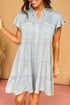 Mineral Washed Ruffle Sleeve Tiered Chambray Dress